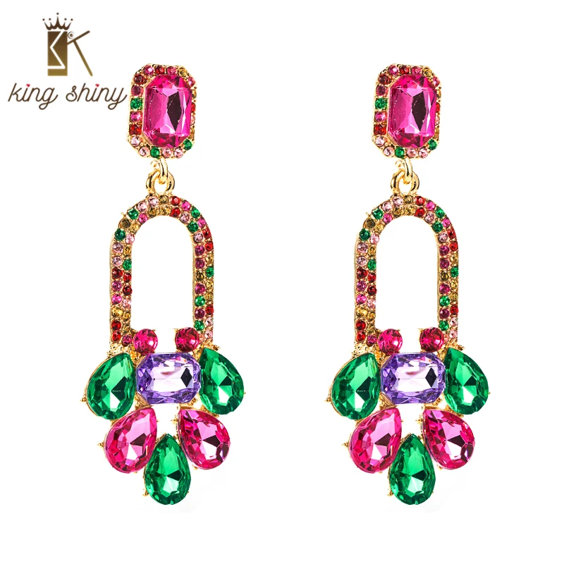 King Shiny Exaggerated Colorful Crystal Dangle Earrings Vintage Spakly Rhinestone Geometric Drop Earrings Bridal Wedding Brincos
King Shiny Exaggerated Colorful Crystal Dangle Earrings Vintage Spakly Rhinestone Geometric Drop Earrings Bridal Wedding Brincos