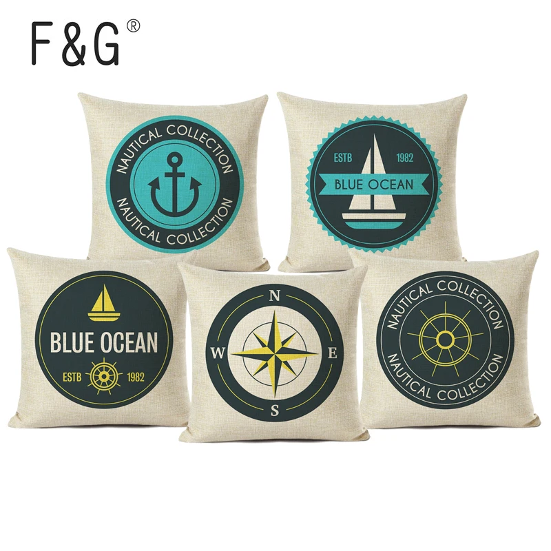 Blue Nautical Badge Print Cushion Cover Nautical Style Decorative Pillows Case Linen Pillow Cover For Home Decor 
Blue Nautical Badge Print Cushion Cover Nautical Style Decorative Pillows Case Linen Pillow Cover For Home Decor