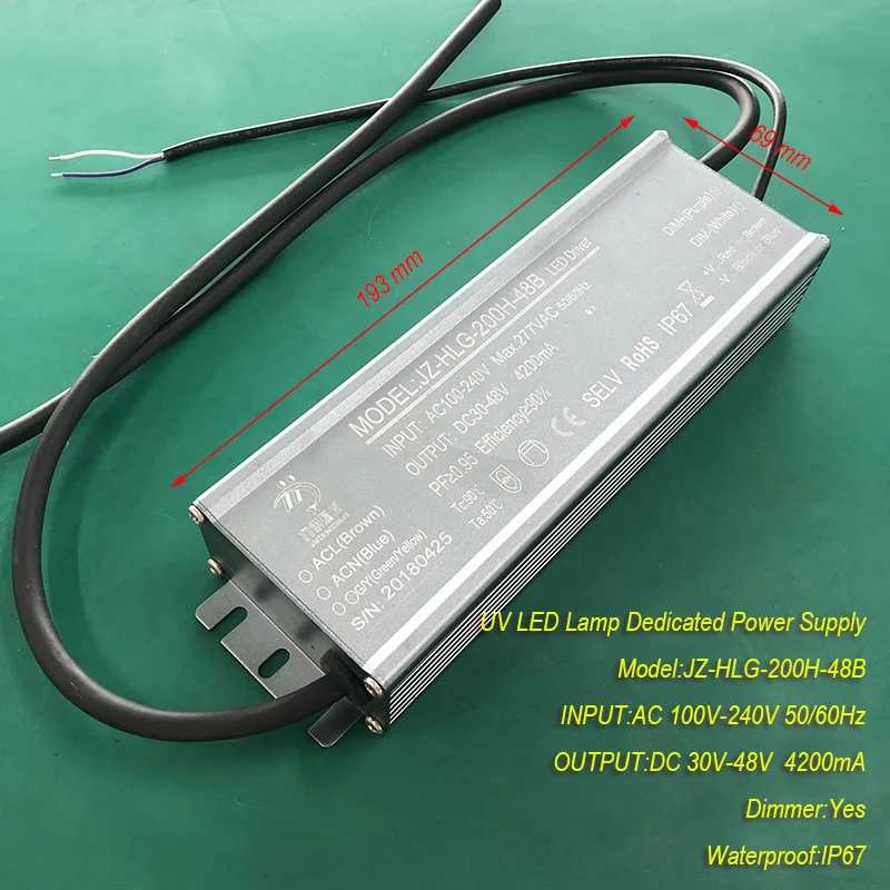 

4.2A 200W IP67 waterproof Constant current source for UV LED module gel curing lamps INPUT AC 100V-240V OUTPUT DC 30V-48V 4200mA