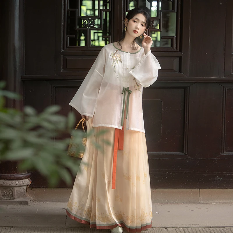 Women's Han Chinese Clothing Ming Main Waist round-Neck Shirt Chinese Style Thin Horse-Face Skirt Fairy Summer and Autumn
Women's Han Chinese Clothing Ming Main Waist round-Neck Shirt Chinese Style Thin Horse-Face Skirt Fairy Summer and Autumn