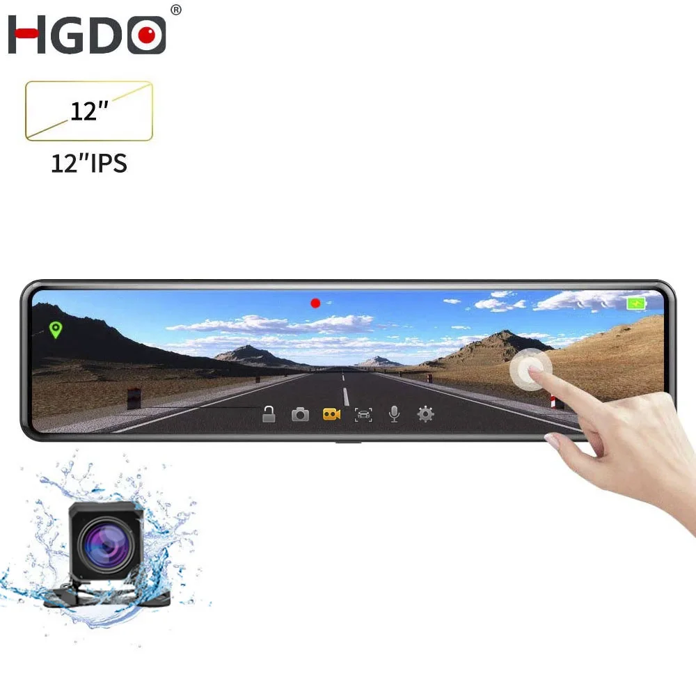 Фото Зеркало заднего вида HGDO 12 дюймов 4G Wi Fi Android 8 1 GPS 2 + 32 ГБ FHD 1080P|Видеорегистраторы| |(China)