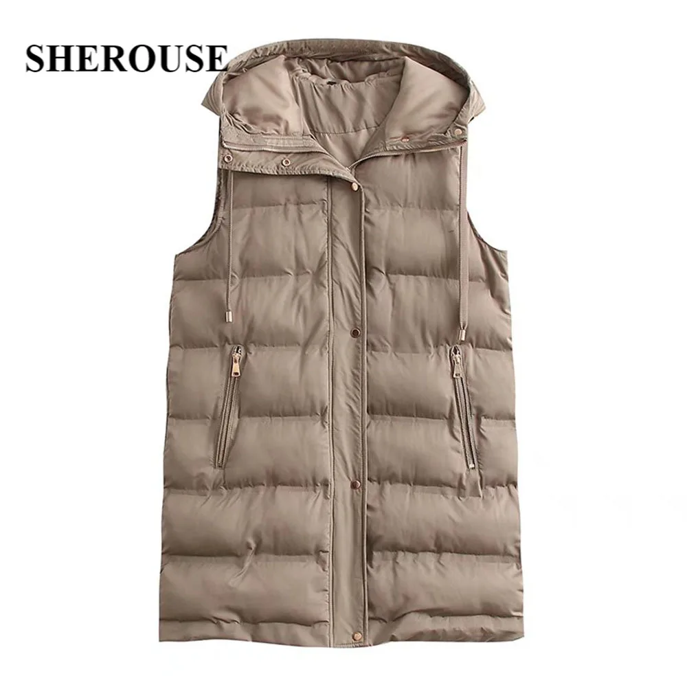 Sherouse Women Fashion Hooded Cotton Padded Long Waistcoat Vest Casual Woman Sleeveless Jacket Chic Lady Winter Warm Outfits
Sherouse Women Fashion Hooded Cotton Padded Long Waistcoat Vest Casual Woman Sleeveless Jacket Chic Lady Winter Warm Outfits