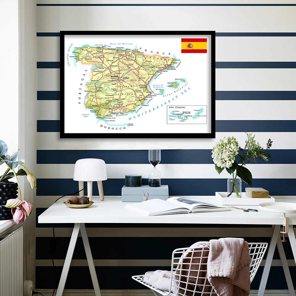 

90*60cm In Spanish The Spain Road and Rail Network Map Wall Poster Canvas Painting School Supplies Living Room Home Decoration