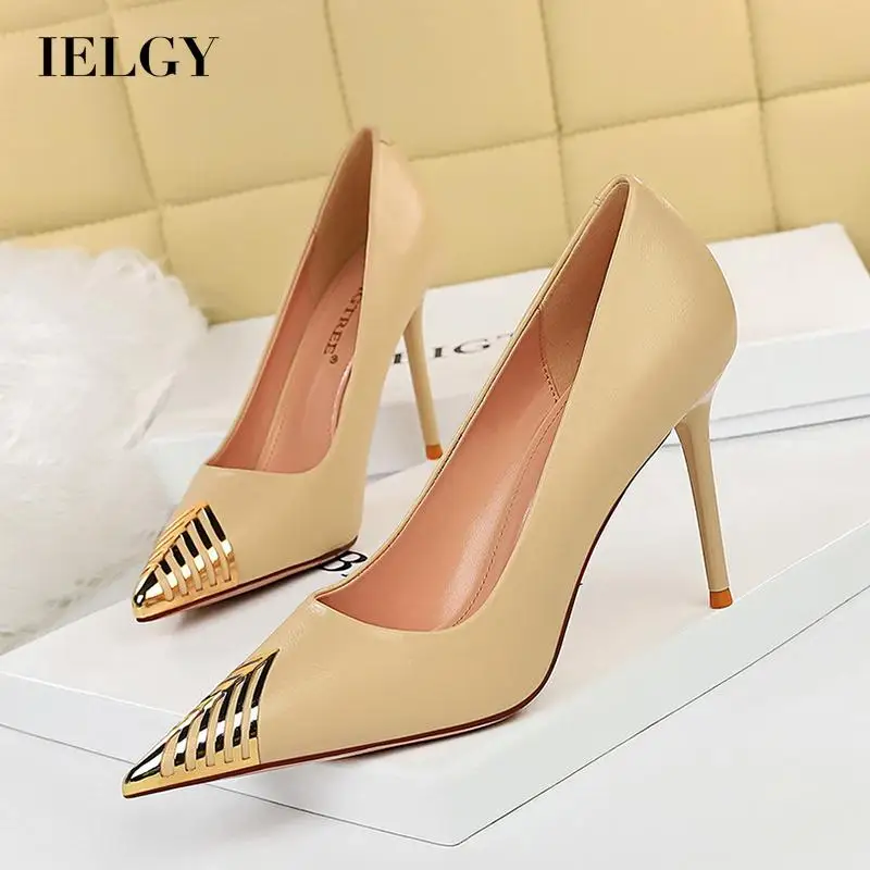 IELGY women's thin high-heeled shoes with stiletto and shallow mouth pointed toe metal decoration
IELGY women's thin high-heeled shoes with stiletto and shallow mouth pointed toe metal decoration