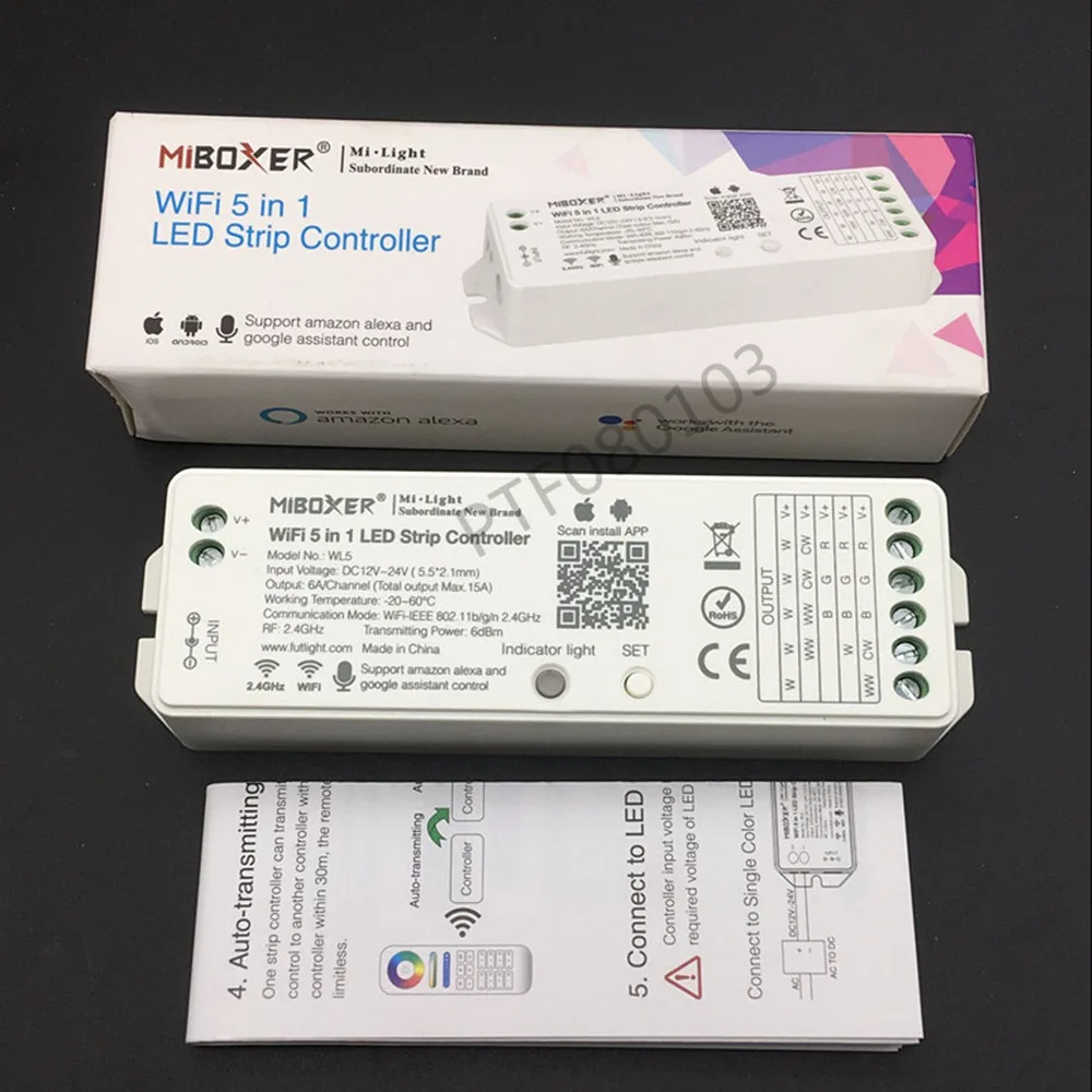 Miboxer WL5 2 4G 15A 5 в 1 Wi-Fi светодиодный контроллер для один цвет CCT RGB RGBW + полосы