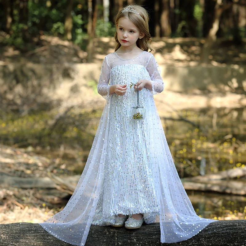 Платье Снежной Королевы Эльзы 2 для девочек Хэллоуин Карнавальный костюм белые