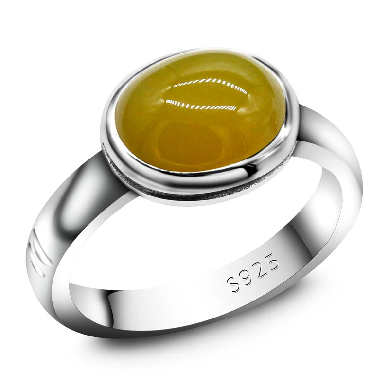 

Agate Stone Men's Ring 925 Sterling Silver Inlaid Oval Yellow Stone Ring Thai Silver Men's and Women's Turkish Handmade Jewelry