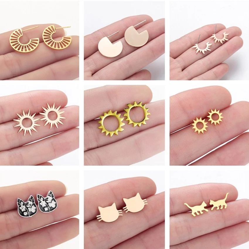 Cxwind Stainless Steel Geometric Semio-circle Stud Earrings for Women Kid Cute Cat Sun Wing Flamigo Earring Valentines Day Gift
Cxwind Stainless Steel Geometric Semio-circle Stud Earrings for Women Kid Cute Cat Sun Wing Flamigo Earring Valentines Day Gift