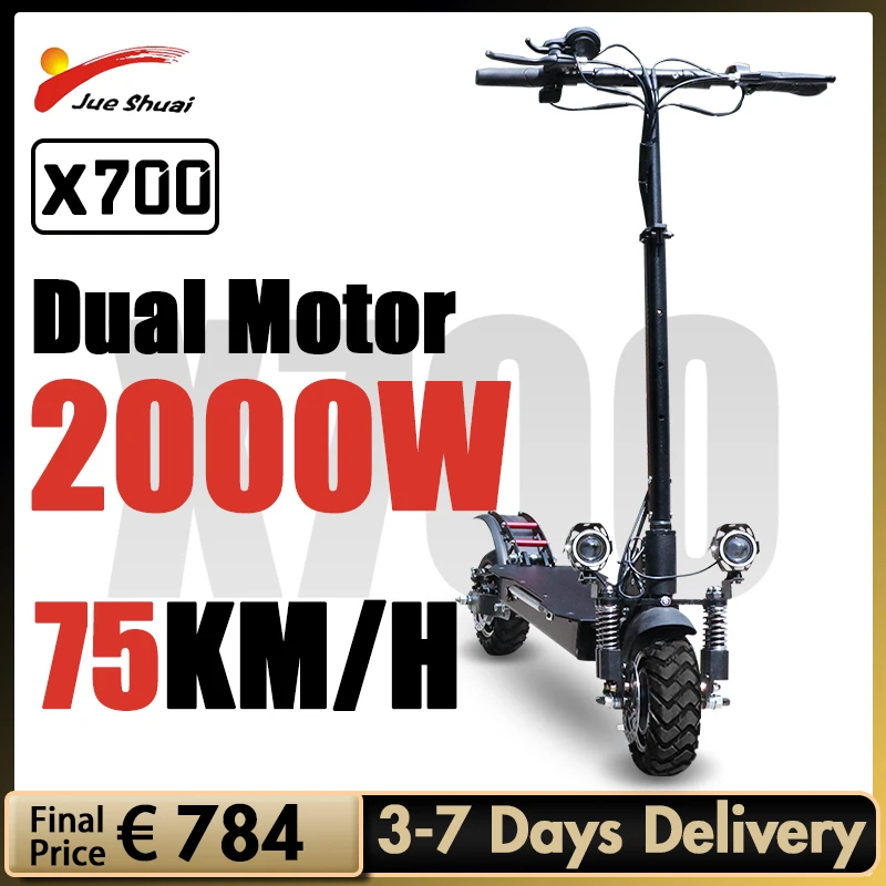 2000W Dual Motor Electric Scooter 75KM/H Max Speed E Scooter 10 Inch Off Road Tire Foldable Scooter Electric Motorcycle Alarm
2000W Dual Motor Electric Scooter 75KM/H Max Speed E Scooter 10 Inch Off Road Tire Foldable Scooter Electric Motorcycle Alarm