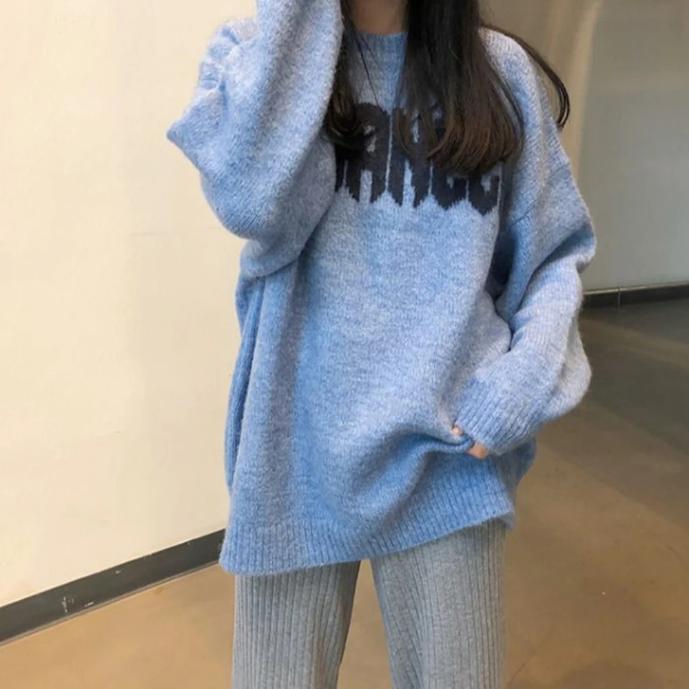 Pullovers Women Korean Letter Print Oversize Striped Knit Sweater Female Winter Fashion Long Sleeve Schoolgirl Clothes 
Pullovers Women Korean Letter Print Oversize Striped Knit Sweater Female Winter Fashion Long Sleeve Schoolgirl Clothes