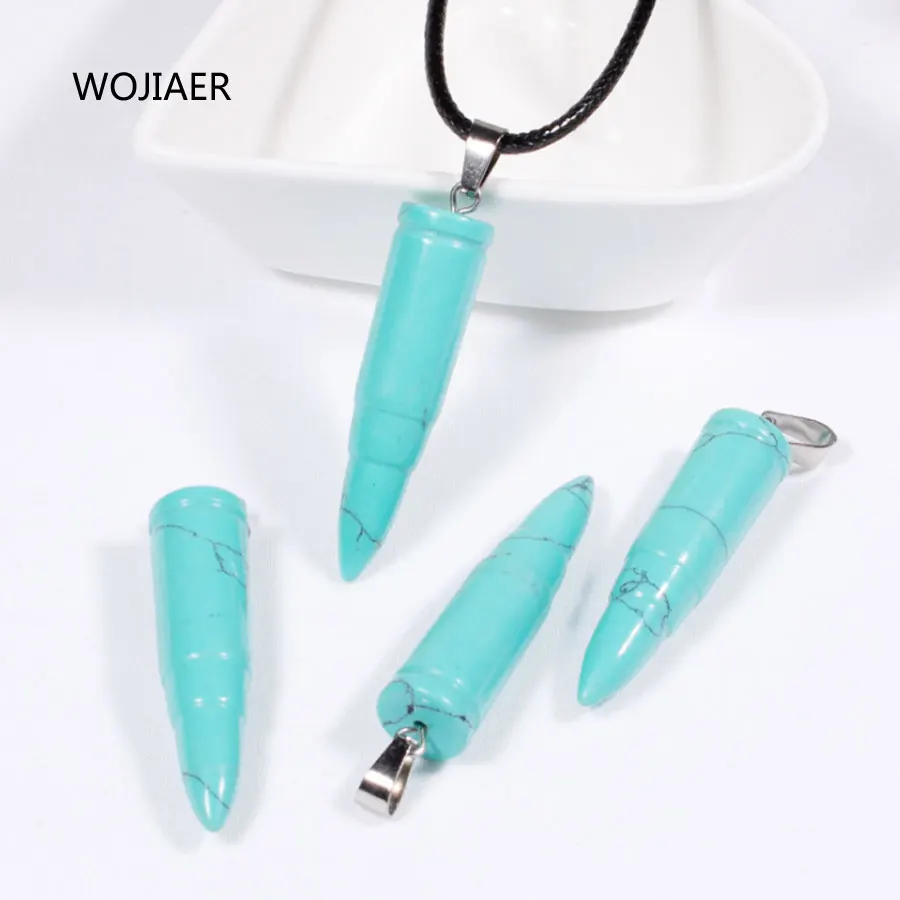 WOJIAER Natural Turquoises Stone Bullet Pendant Pendulum Tangling Stone Energy Handmade Necklace Jewelry 1PCS ZM0411 
WOJIAER Natural Turquoises Stone Bullet Pendant Pendulum Tangling Stone Energy Handmade Necklace Jewelry 1PCS ZM0411