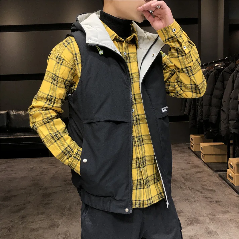 Ymwmhu Men Vest Fashion Solid Zipper Stand Collar Down Male Outwear Big Size M-4XL Sleeveless Winter Hooded Jacket | Мужская