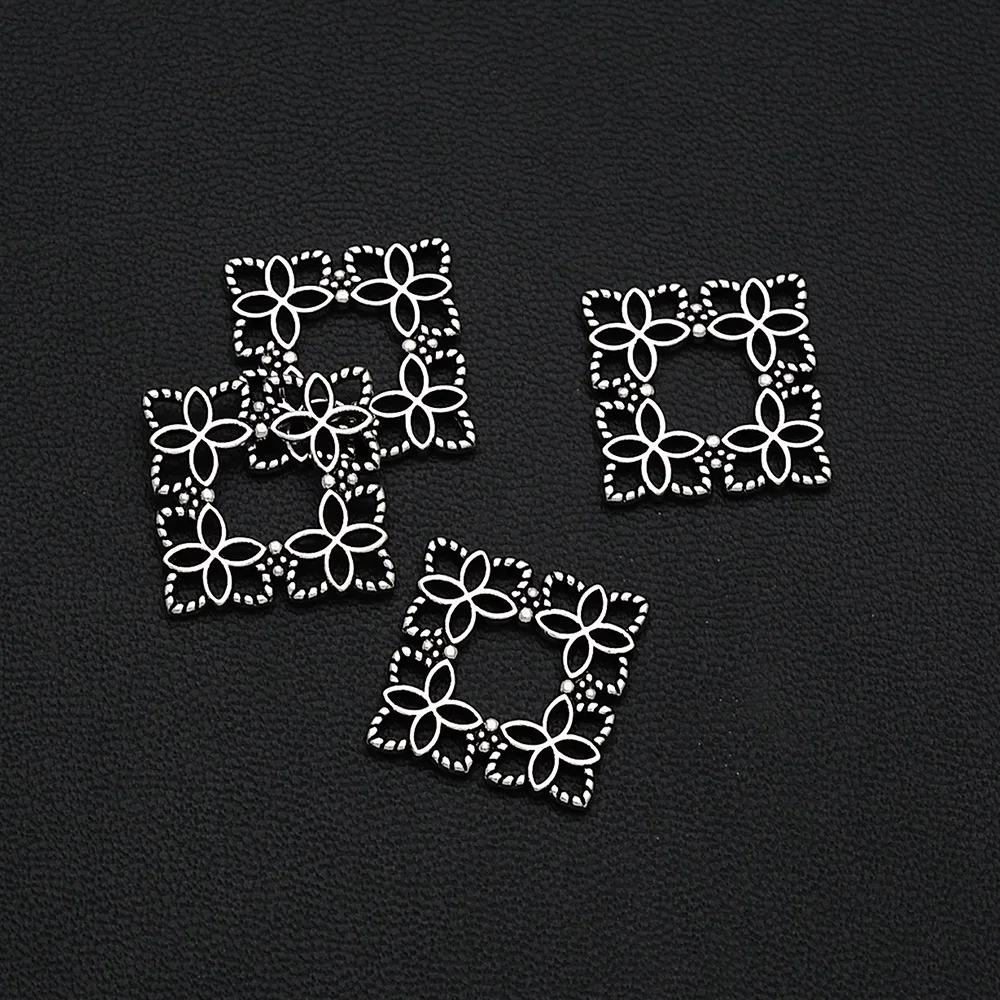 

20PCS/Lots 15x15mm Antique Silver Plated Flower Connectors Rhombus Charms For DIY Jewelry Making Finding Supplies hqd Wholesale