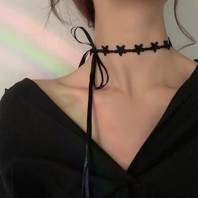 Эстетическое ожерелье Egirl гот Харадзюку звезда кружево регулируемый воротник
