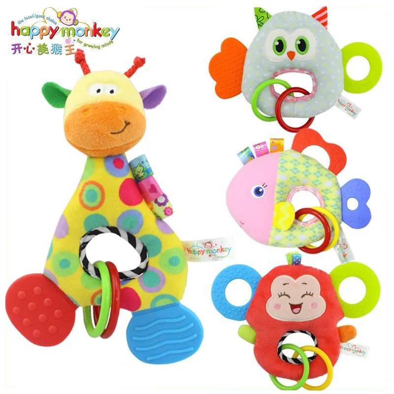 

Happy Monkey Teether BB Dolls Baby Toys Newborns Creative Plush Toys Hand Bell Owl Flish Monkey Rattles Plush Toys