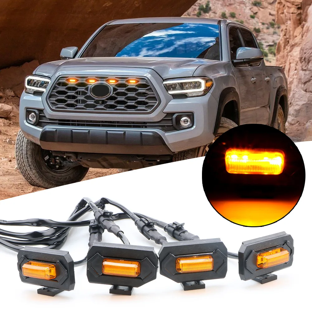 4pcs Amber Lens Car Front Grille LED Lights For Toyota Tacoma W/TRD Pro 2020-up Grill Lights Harness Cable
4pcs Amber Lens Car Front Grille LED Lights For Toyota Tacoma W/TRD Pro 2020-up Grill Lights Harness Cable