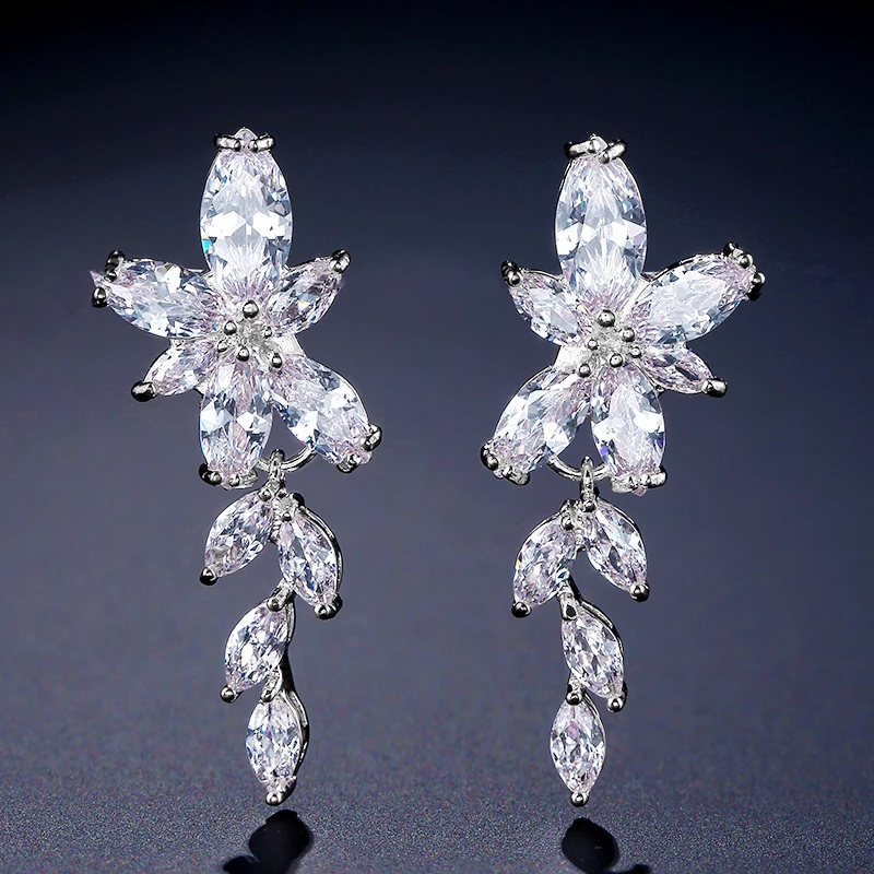 Marquise Cut Flower Zirconia Crystal Long Drop Earrings for Women Shiny Leaf CZ Stone Bridal Wedding Jewelry
Marquise Cut Flower Zirconia Crystal Long Drop Earrings for Women Shiny Leaf CZ Stone Bridal Wedding Jewelry