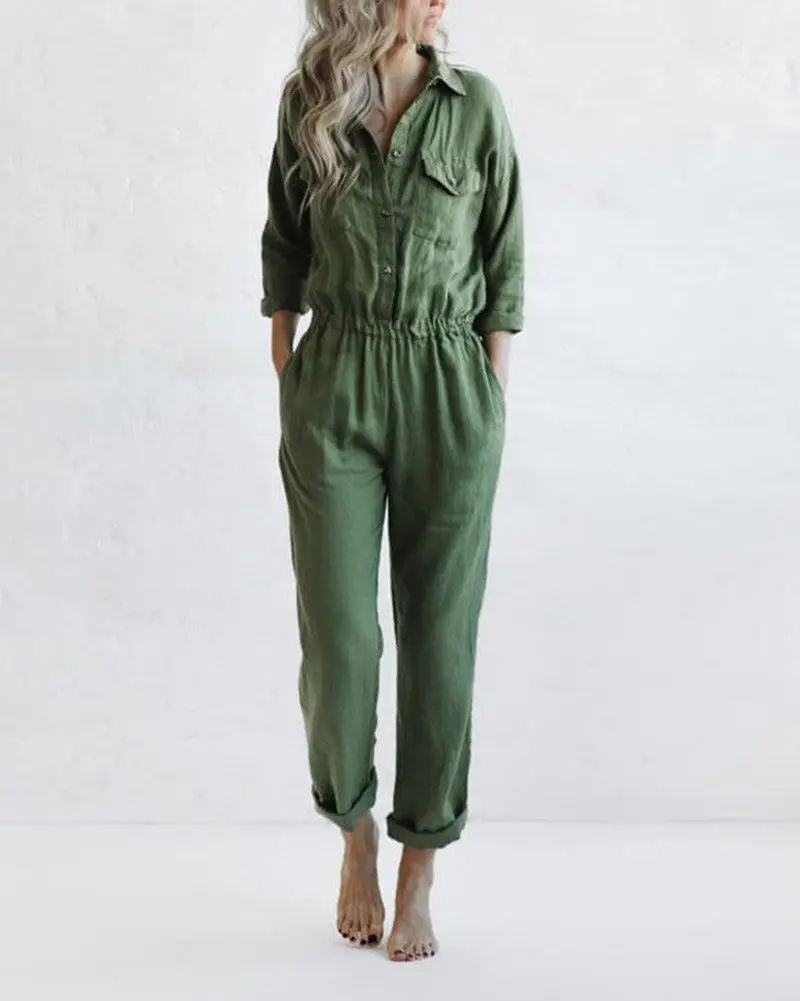 Women Casual Fashion Long Jumpsuit Turn Down Collar Pocket Lacing Folds Wide Leg Pants Solid Color Long Sleeve Streetwear Summer
Women Casual Fashion Long Jumpsuit Turn Down Collar Pocket Lacing Folds Wide Leg Pants Solid Color Long Sleeve Streetwear Summer
