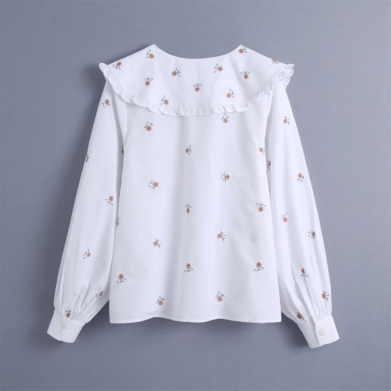 Summer women's casual solid color doll collar long-sleeved flower embroidery single-breasted shirt
Summer women's casual solid color doll collar long-sleeved flower embroidery single-breasted shirt