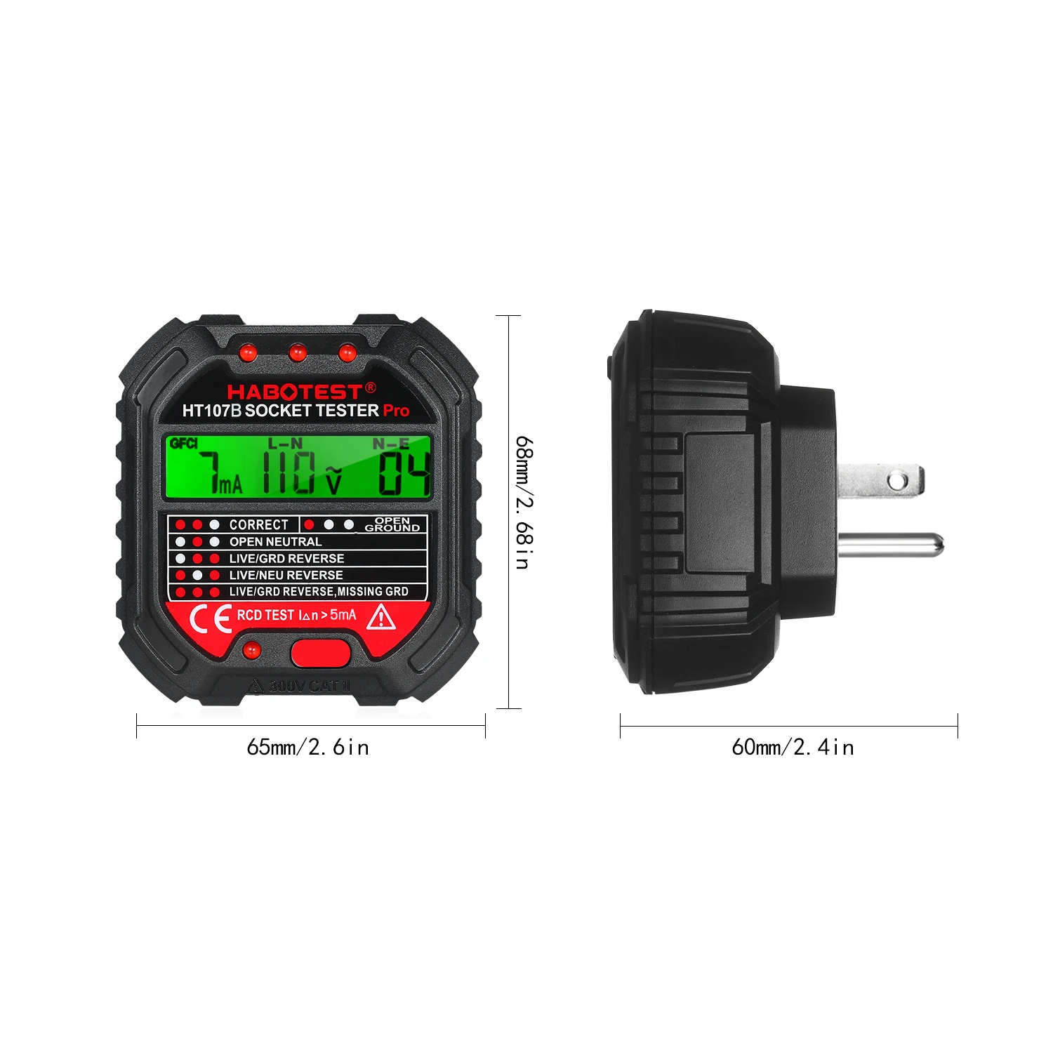 HABOTEST GFCI Outlet Tester with Voltage Display 90-250V Socket Tester Electric Circuit Polarity Voltage Detector Breaker Finder
HABOTEST GFCI Outlet Tester with Voltage Display 90-250V Socket Tester Electric Circuit Polarity Voltage Detector Breaker Finder