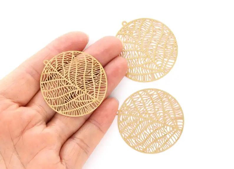 Raw Brass Circular Shaped Earring Charms - Hallow Out Earring Charms - 6Pcs/Lot - 42.4x40x0.3mm - JJB3488