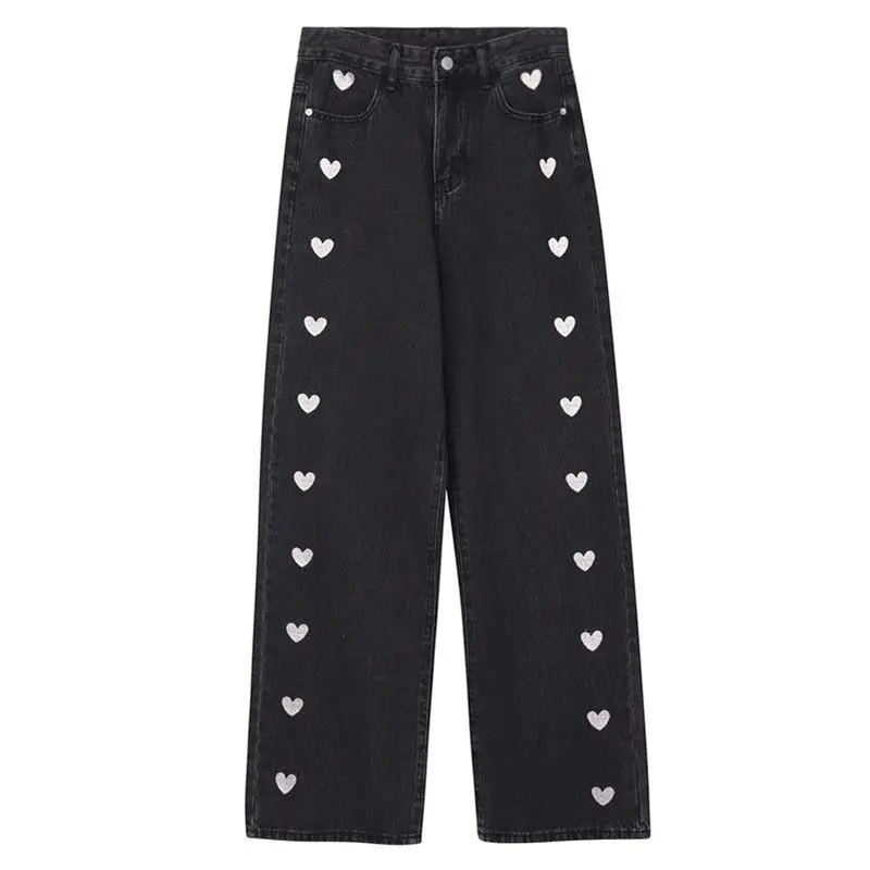 2021 spring and Autumn New Korean love embroidery leisure straight pants high waist show thin versatile jeans women loose
2021 spring and Autumn New Korean love embroidery leisure straight pants high waist show thin versatile jeans women loose