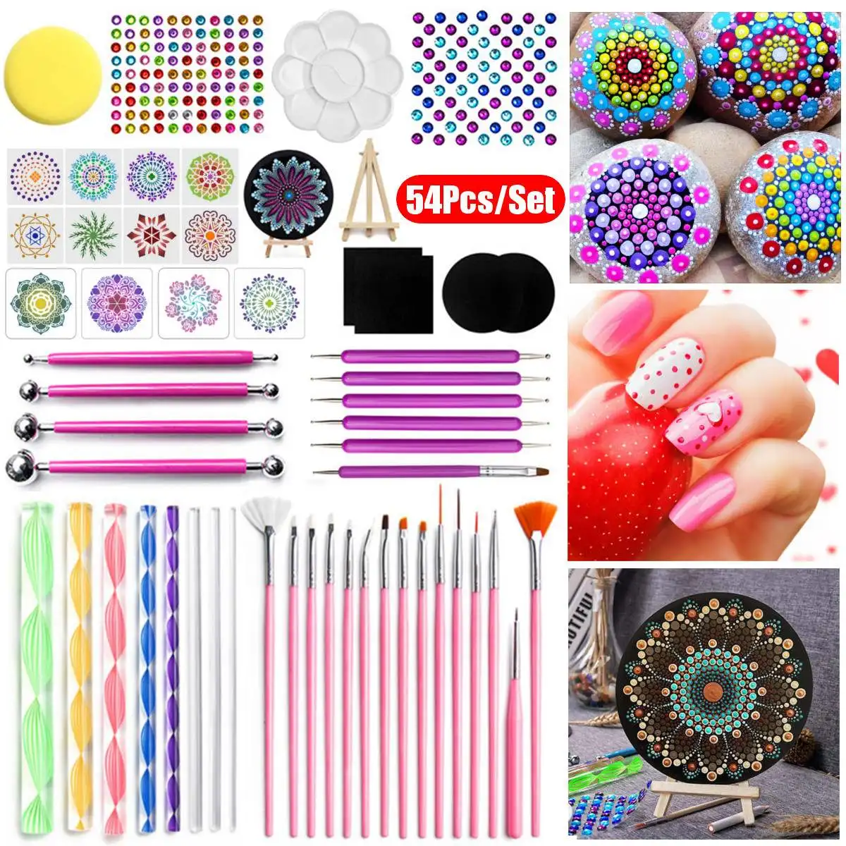 54pcs/set Mandala Dotting Tool DIY Mandala Painting Brush Pen Stencil Kits Acrylic Rods Paint Tray for Painting Rocks Dot Set
54pcs/set Mandala Dotting Tool DIY Mandala Painting Brush Pen Stencil Kits Acrylic Rods Paint Tray for Painting Rocks Dot Set