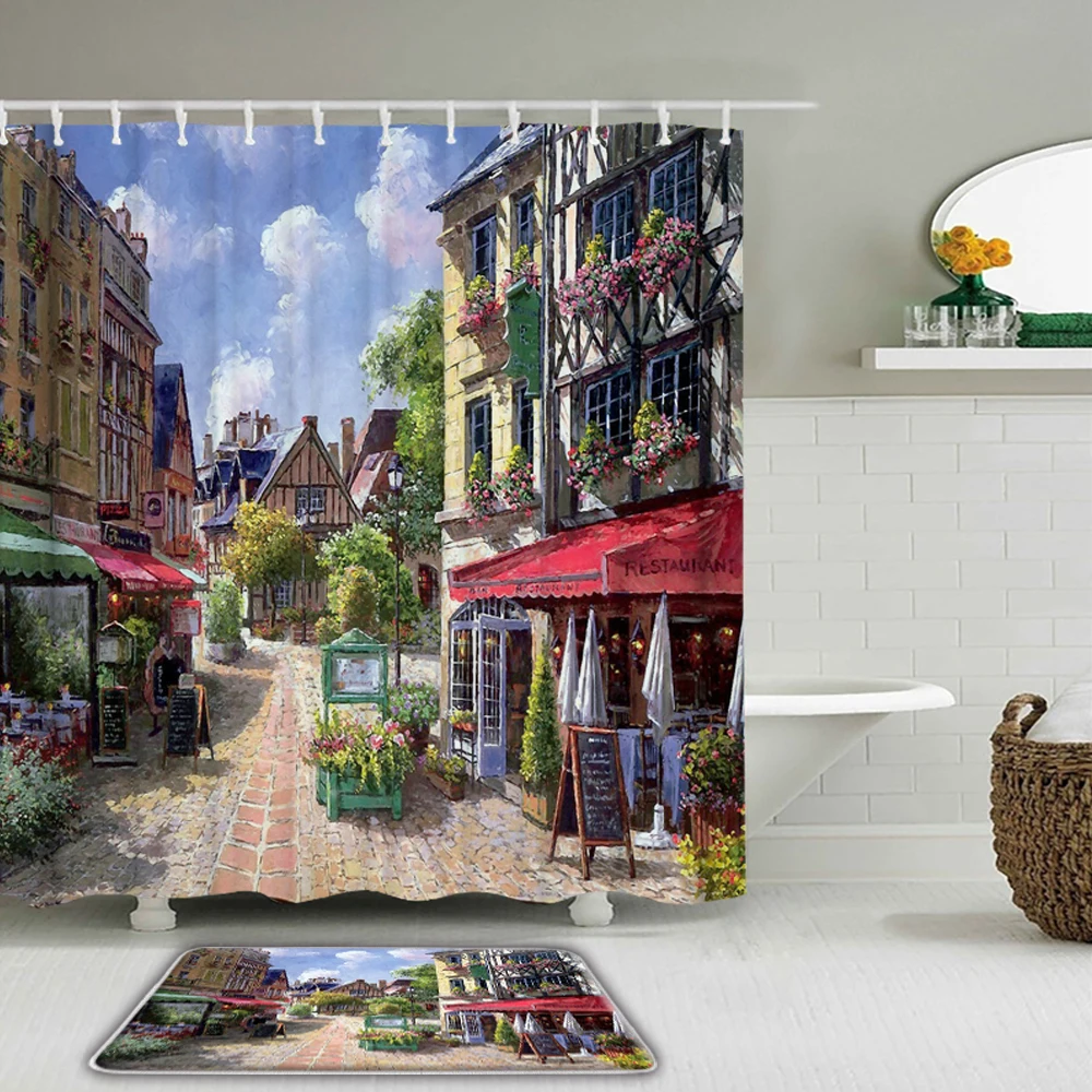 Занавеска для душа с рисунком цветов, занавеска для сада в деревенском стиле, водонепроницаемая, нескользящий коврик для ванной комнаты, коврик для туалета 
Занавеска для душа с рисунком цветов, занавеска для сада в деревенском стиле, водонепроницаемая, нескользящий коврик для ванной комнаты, коврик для туалета