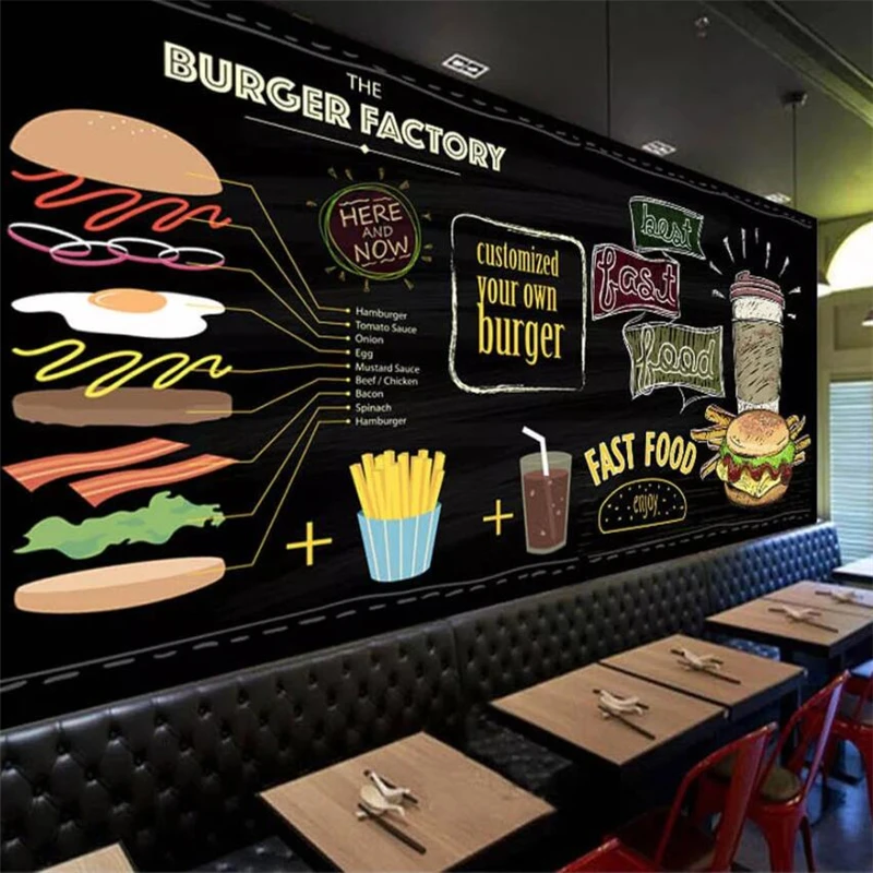 

3D-обои на заказ wellyu, Европа, ручная роспись, гамбургеры, фаст-фуд, ресторан, закуска, бар, фон для телевизора, настенная 3D Бумага