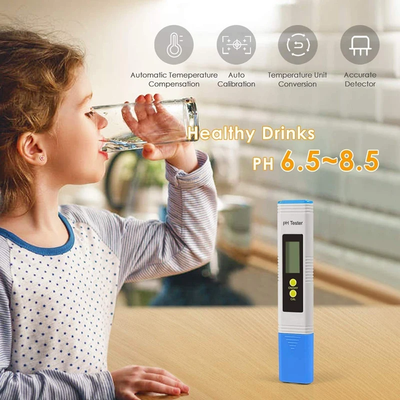 PH Meter, PH Meter with Backlight LCD Screen, PH Meter with ATC Measurement Range for Water Quality Tester for Household