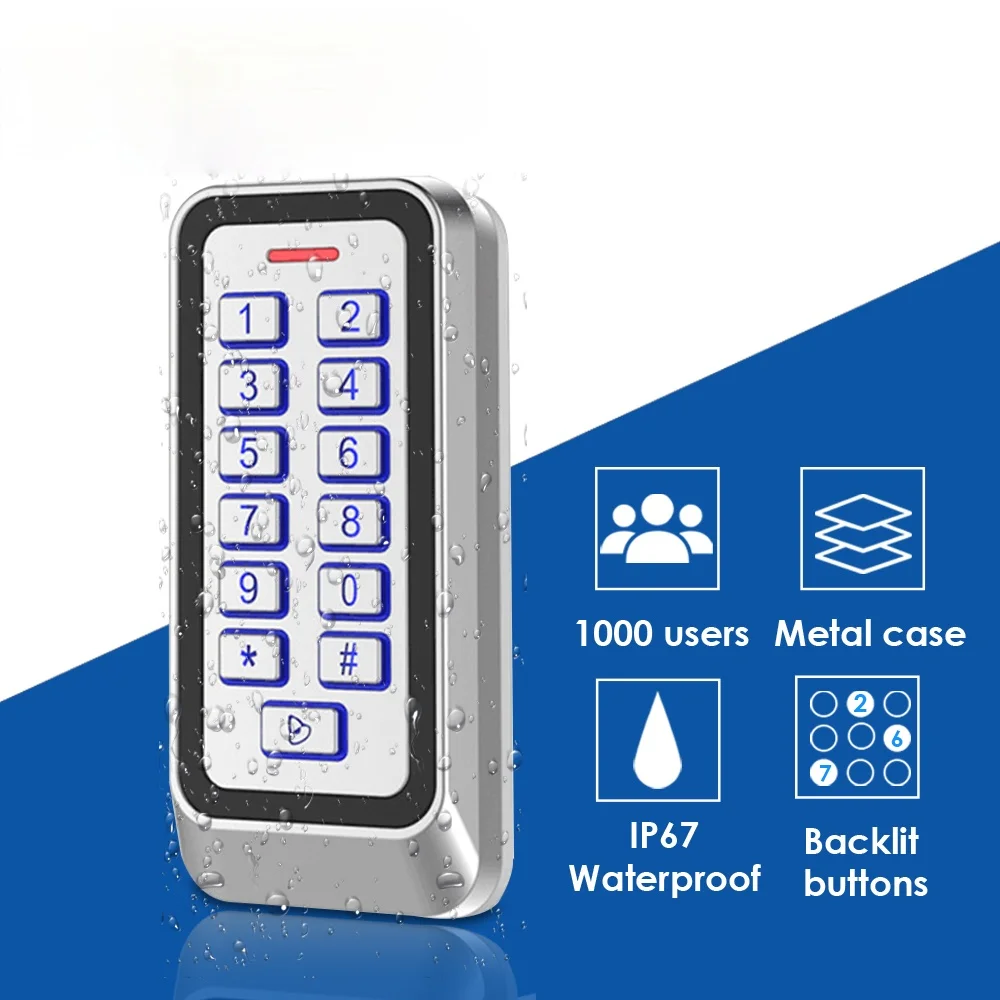 

IP67 Waterproof Backlight RFID Metal Door Access Control Reader Keypad 1000 Users 125KHz EM Card door opener system