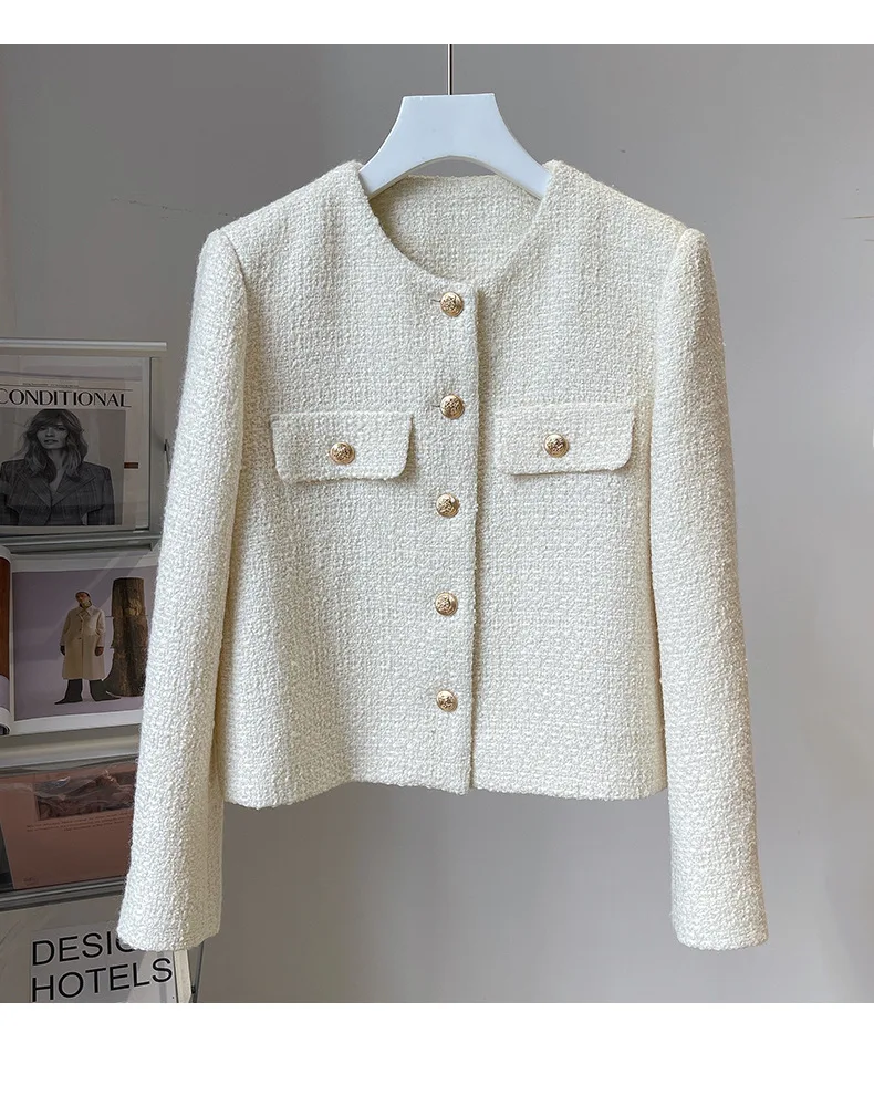 New Designer Women's High Quality White Vintage Tweed coat Autumn O-neck Jackets B521
New Designer Women's High Quality White Vintage Tweed coat Autumn O-neck Jackets B521