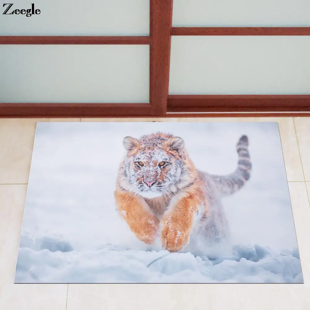 

Absorbent Anti-Slip Rubber Door Mats for Living Room and Bedroom Dirt-Resistant Kitchen Carpet Floor Mats Tiger and Wolf Printed