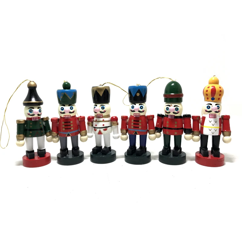 

6CM color Nutcracker Puppets Toy Doll Christmas Tree Pendant Soldier Wood Puppets for Children Christmas Gift 6pcs/Set ht179