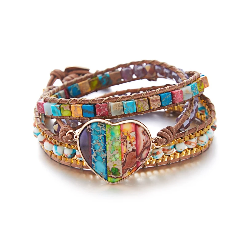 Heart Shape Leather Wrap Bracelets Natural Stone Chain Beads 3 Strands Bangle Jewelry bracelets for girls
Heart Shape Leather Wrap Bracelets Natural Stone Chain Beads 3 Strands Bangle Jewelry bracelets for girls