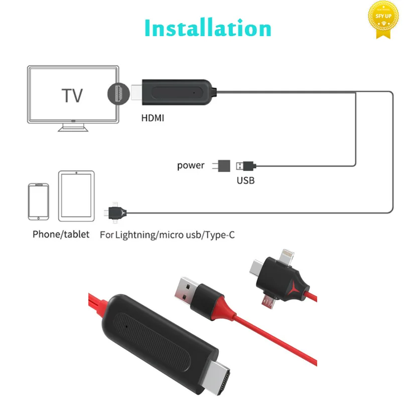 Адаптер 3-в-1 Lightning Type-C Micro USB-HDMI 1080P HD цифровой AV-конвертер для IPhone Android планшетов