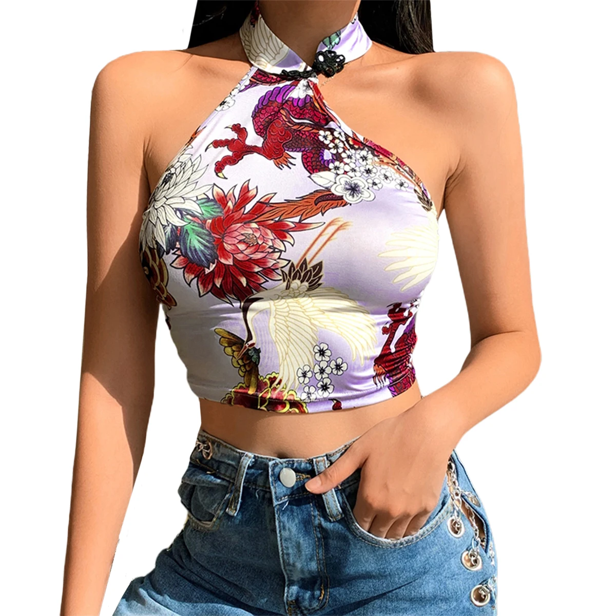 Women Halter Tank Dragon Print Chinese Knot Irregular Cheongsam Style Sexy Summer Clothing
Women Halter Tank Dragon Print Chinese Knot Irregular Cheongsam Style Sexy Summer Clothing