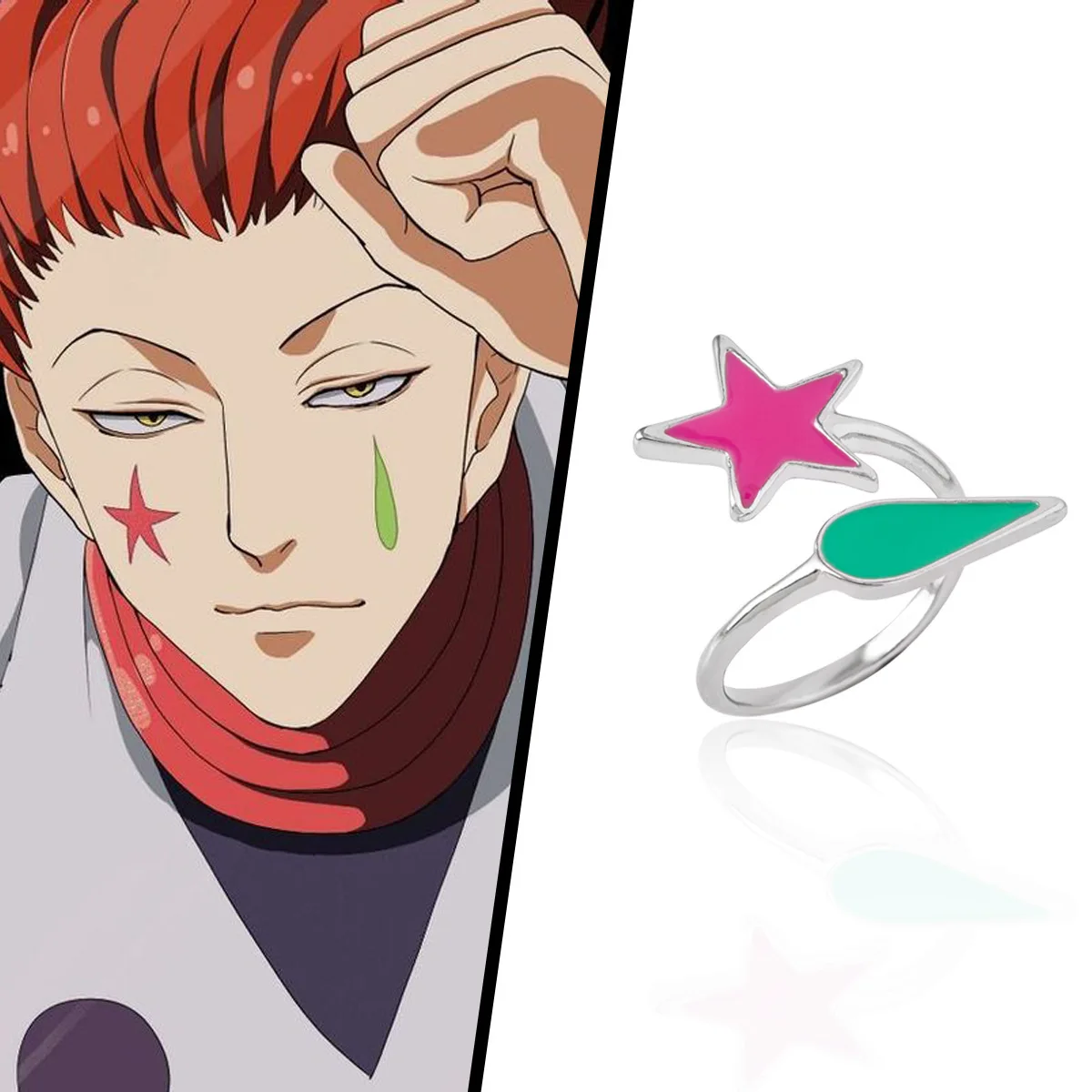 

Anime Hunter X Hunter Charm Earring Cartoon Hisoka Teardrop Star Layered Finger Ring Women Men Fans Open Ring Cosplay Jewelry