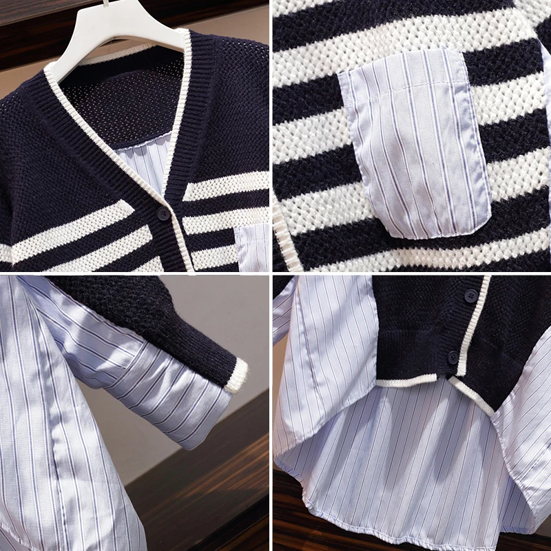 Plus Size Knitted Cardigan Coats Womens Autumn Vintage Loose Knitwear Patchwork Striped Shirt Single-Breasted Irregular Sweater
Plus Size Knitted Cardigan Coats Womens Autumn Vintage Loose Knitwear Patchwork Striped Shirt Single-Breasted Irregular Sweater
