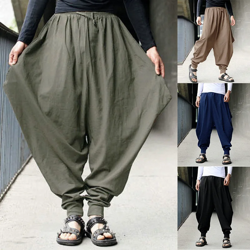 Cotton Linen Wide Leg Men Harem Pants High Waist Solid Drawstring Loose Ankle-length Trousers Oversize 2021 Spring Trousers 
Cotton Linen Wide Leg Men Harem Pants High Waist Solid Drawstring Loose Ankle-length Trousers Oversize 2021 Spring Trousers