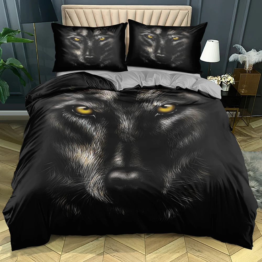 

3D Black Staring Wolf Bed Linen Double-sided Quilt/Duvet Cover Set Twin Queen King Size 140x210cm Bedding Set Fashion Decoration