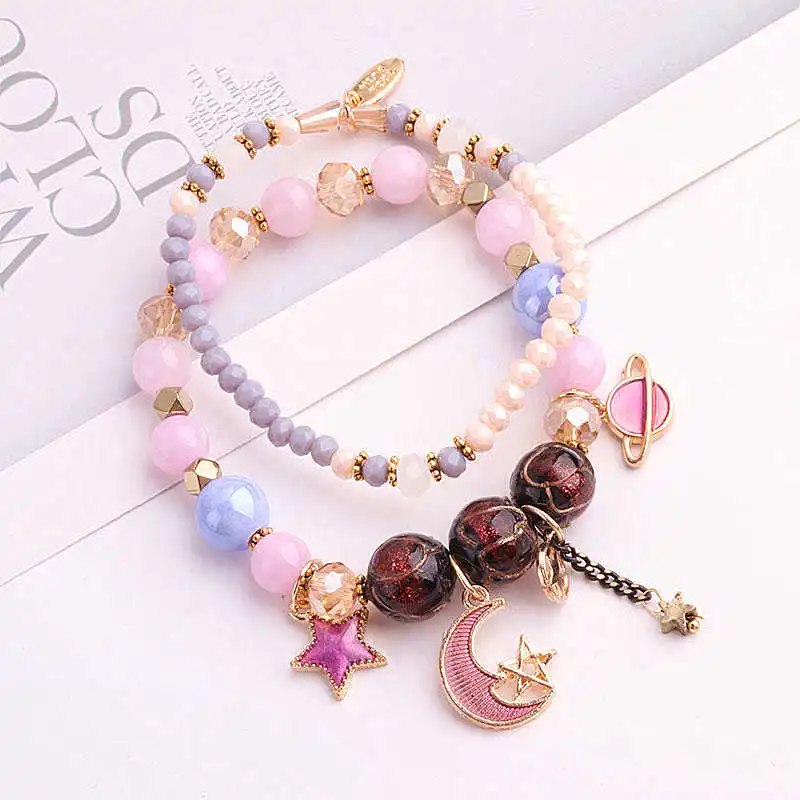 

South Korea Dongdaemun Fashion Starry Sky Bracelet Female Student Star Moon Crystal Pendant Beaded Bracelets Tide