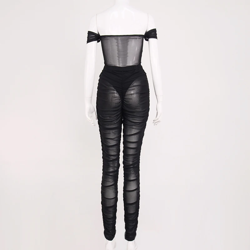 OneLineFox Mesh Two Piece Set See Through Ruched Off Shoulder Bodysuit Top Bodycon Stacked Pants Sexy Outfits Women Matching Set
OneLineFox Mesh Two Piece Set See Through Ruched Off Shoulder Bodysuit Top Bodycon Stacked Pants Sexy Outfits Women Matching Set