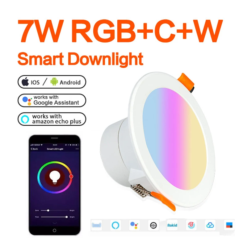 Tuya WiFi Smart LED Down Light APP Ceiling Indoor Lights Dimming Round Spot Light 7W 9W RGB Color Change Warm Cool light Work
Tuya WiFi Smart LED Down Light APP Ceiling Indoor Lights Dimming Round Spot Light 7W 9W RGB Color Change Warm Cool light Work