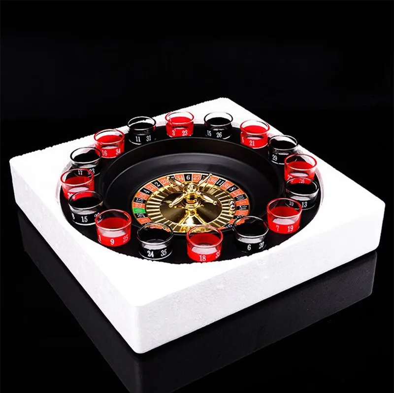 

[Funny] 16 Shot Glass Deluxe Russian Spinning Roulette Poker Chips Drinking Game Set Party Supplies Wine Game Adult Drinken Game