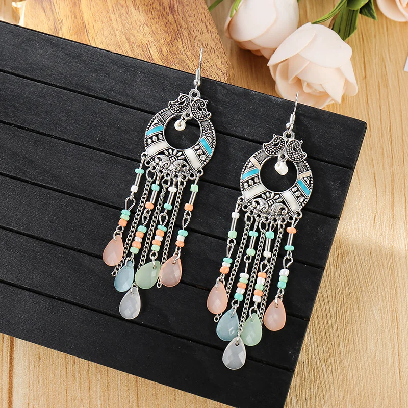 Handmade Bohemian Long Tassel Earrings for Women Colorful Waterdrop Beads Tassel Earrings Hanging Ethnic Indian Earings Jewelry
Handmade Bohemian Long Tassel Earrings for Women Colorful Waterdrop Beads Tassel Earrings Hanging Ethnic Indian Earings Jewelry