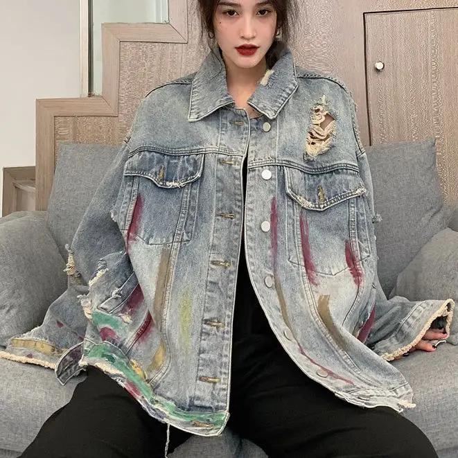 Oversize denim blouse retro washed coating graffiti blouse streetwear spring lapel shirt hole Harajuku men and women 2021 jacket
Oversize denim blouse retro washed coating graffiti blouse streetwear spring lapel shirt hole Harajuku men and women 2021 jacket