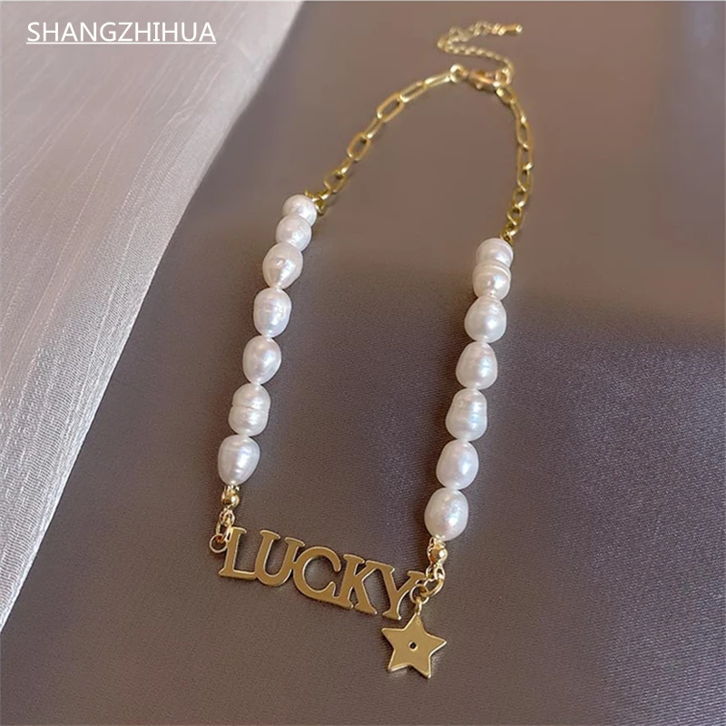 SHANGZHIHUA Classic alphabet pendant luxury baroque pearl necklace for women with high trend unusual accessory jewelry gift
SHANGZHIHUA Classic alphabet pendant luxury baroque pearl necklace for women with high trend unusual accessory jewelry gift