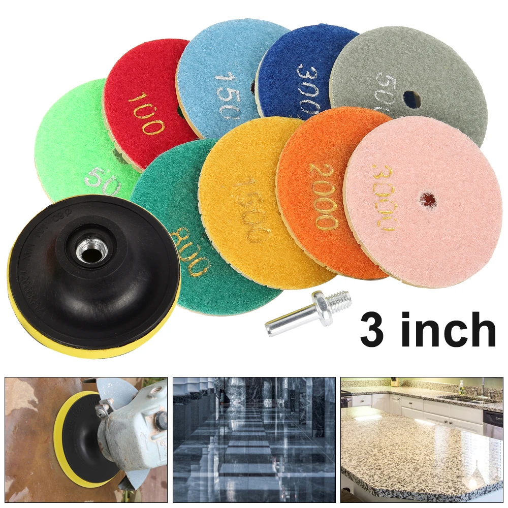 11pcs 3 inch Diamond Polishing Pads Kit 80mm Dry/Wet Polishing Pads For Granite Marble Concrete Floor Grinding Discs
11pcs 3 inch Diamond Polishing Pads Kit 80mm Dry/Wet Polishing Pads For Granite Marble Concrete Floor Grinding Discs