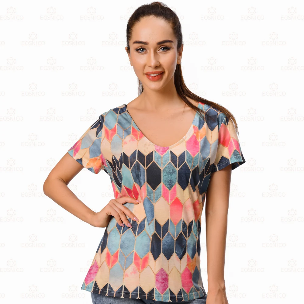 New Style Ladies Short-sleeved T-shirt Top Printing Contrast Color Casual Soft Loose Women's Top
New Style Ladies Short-sleeved T-shirt Top Printing Contrast Color Casual Soft Loose Women's Top